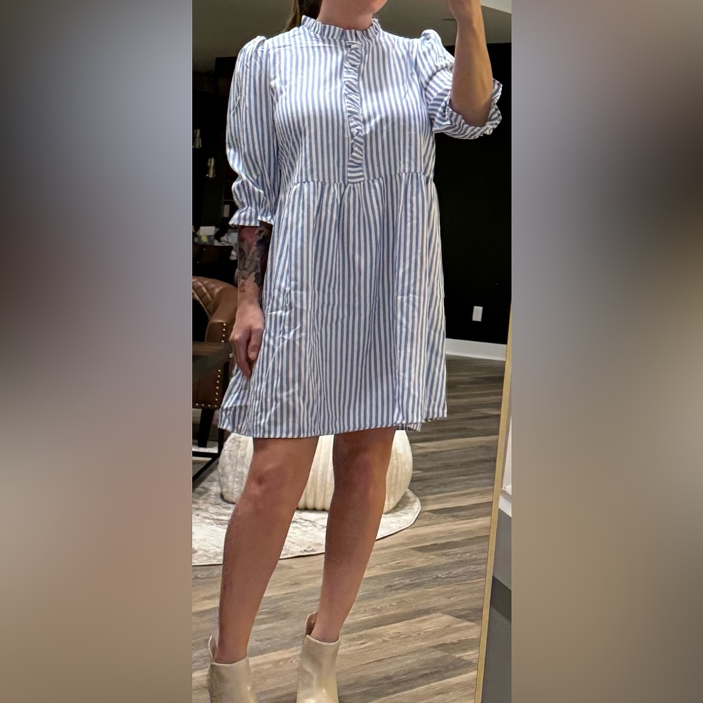 Blue and White Striped Dress